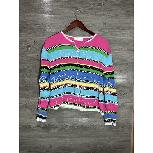 Susan Bristol Sweaters - Susan‎ Bristol, Women's Colorful Zebra Fair Isle Pattern, Cardigan, Size Large